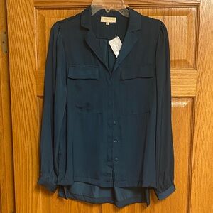 Melody Women’s Small Teal High Low Blouse NWT Flowy 2 Front Pocket Top